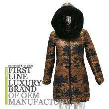 Jaqueta para senhora com capa em relevo em madeira marrom 2017 Recheio de ganso
